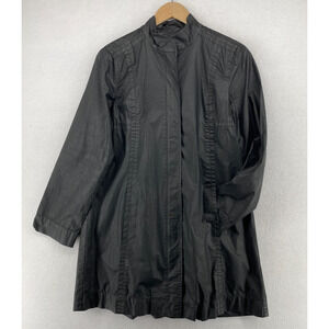 EILEEN FISHER Jacket S Waxed Cotton Trench Coat Duster Full Zip Black